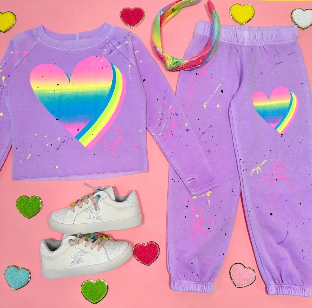 3D NEON HEART PAINT SPLATTER SWEATSHIRT