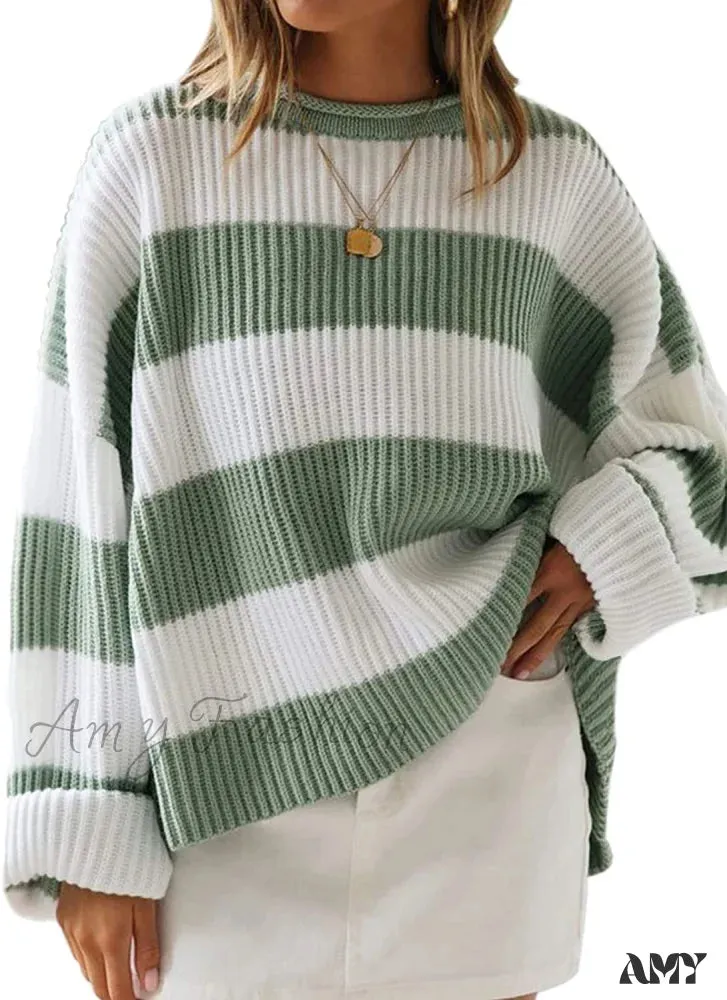 Amy Fashion - Women's Striped Color Comfy Knitted Sweater