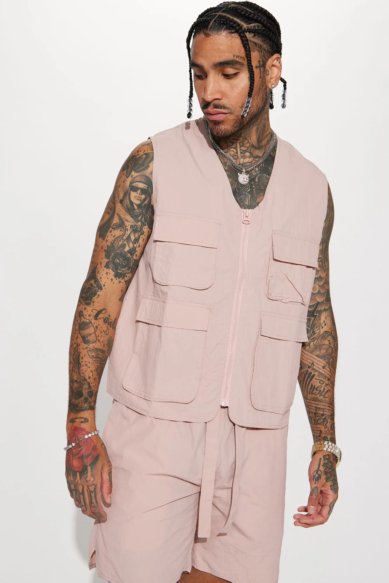 Batter Up Crinkle Nylon Utility Vest - Mauve