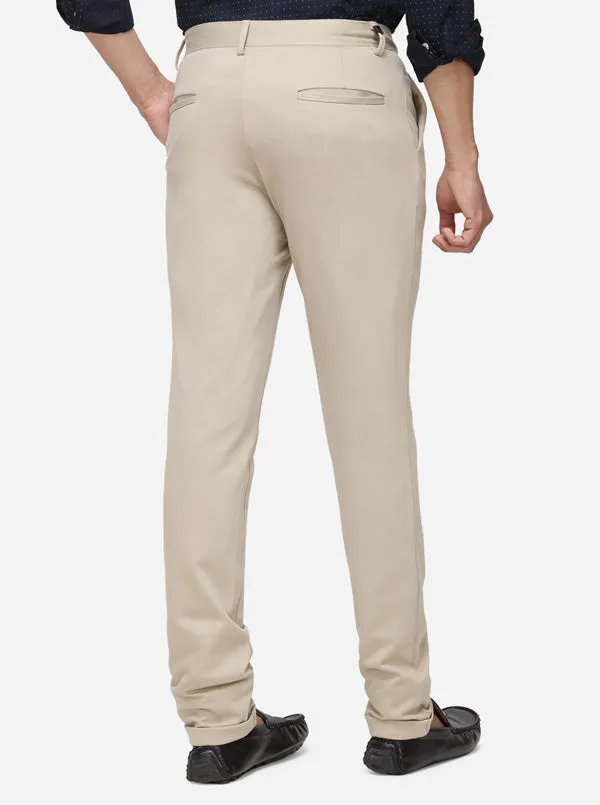 Beige Solid Venice Fit Casual Trouser | JadeBlue