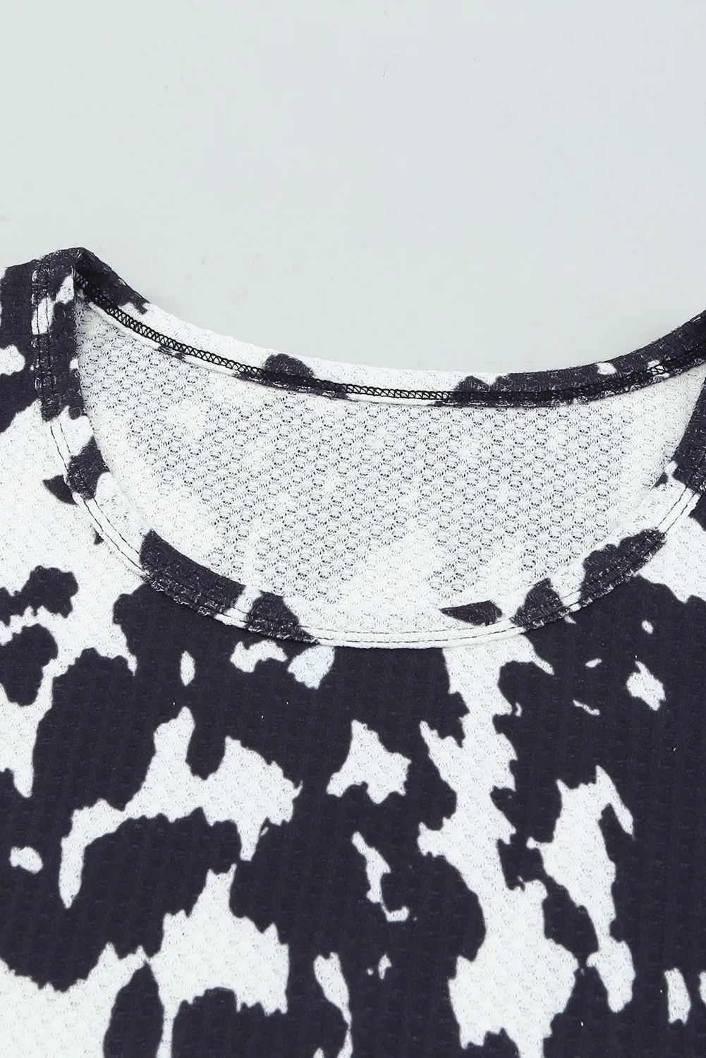 Black Cow Print U Neck Long Sleeve Top