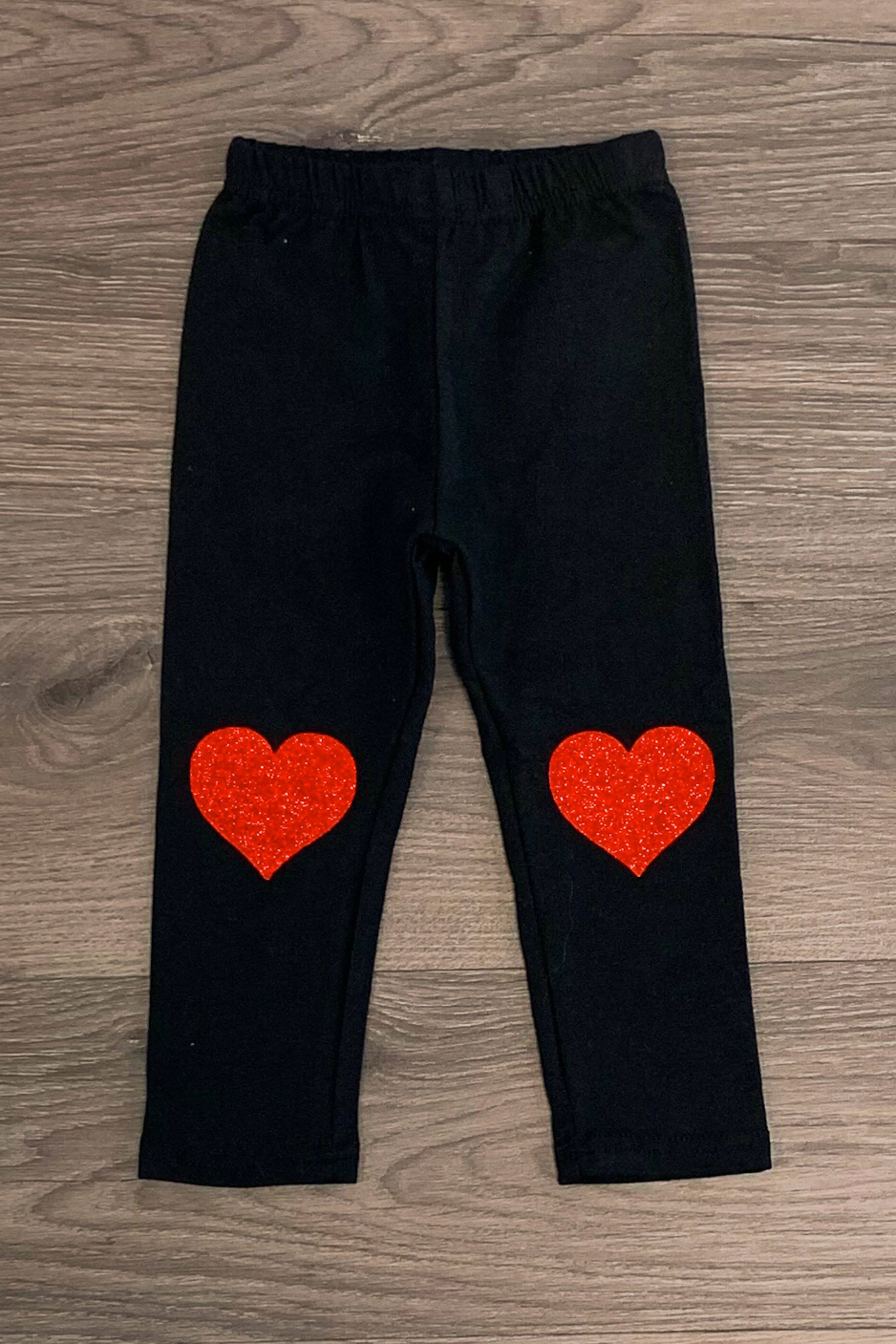 Black Glitter Heart Leggings