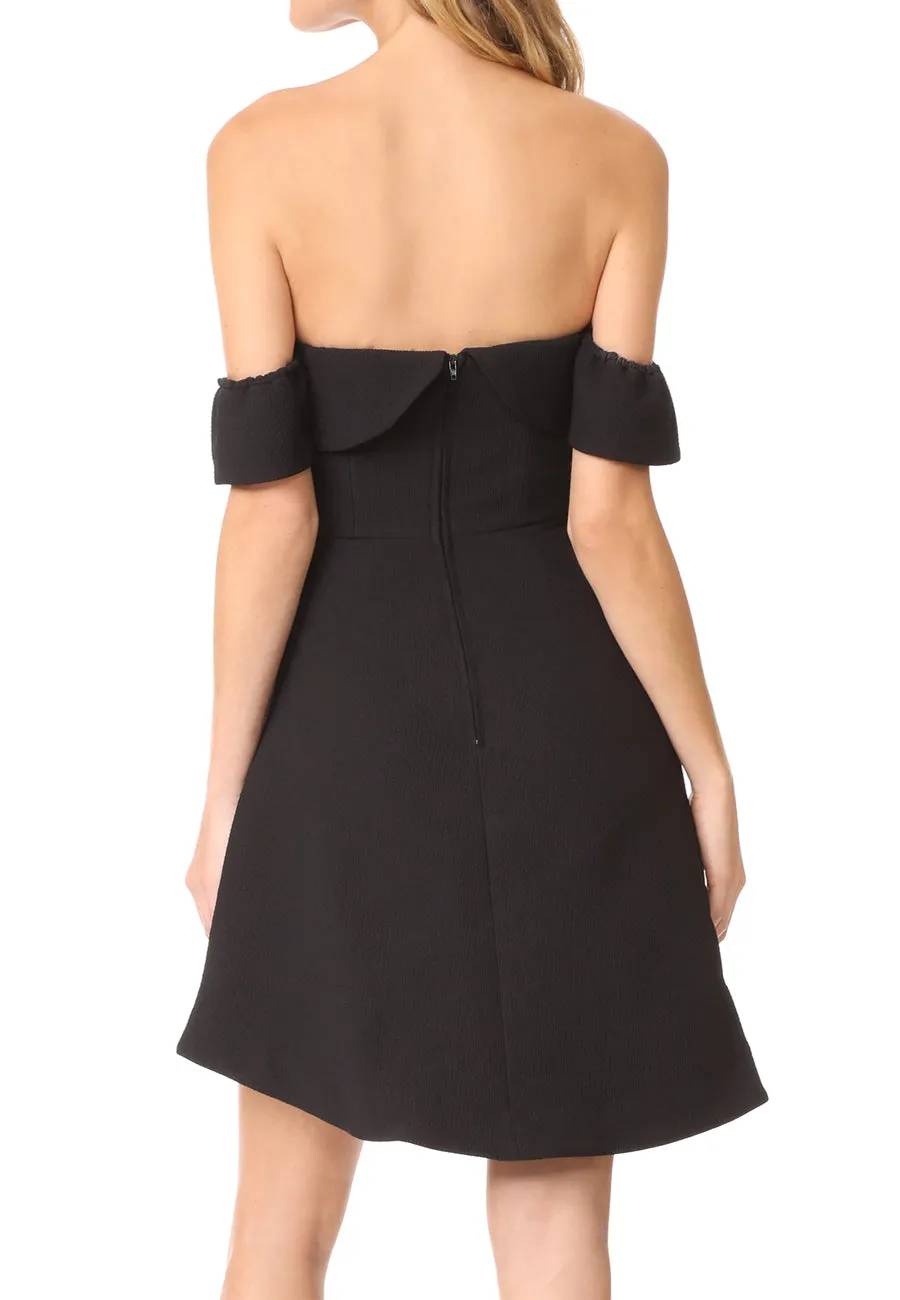 Black Message Strapless Off Shoulder Frill Mini Dress