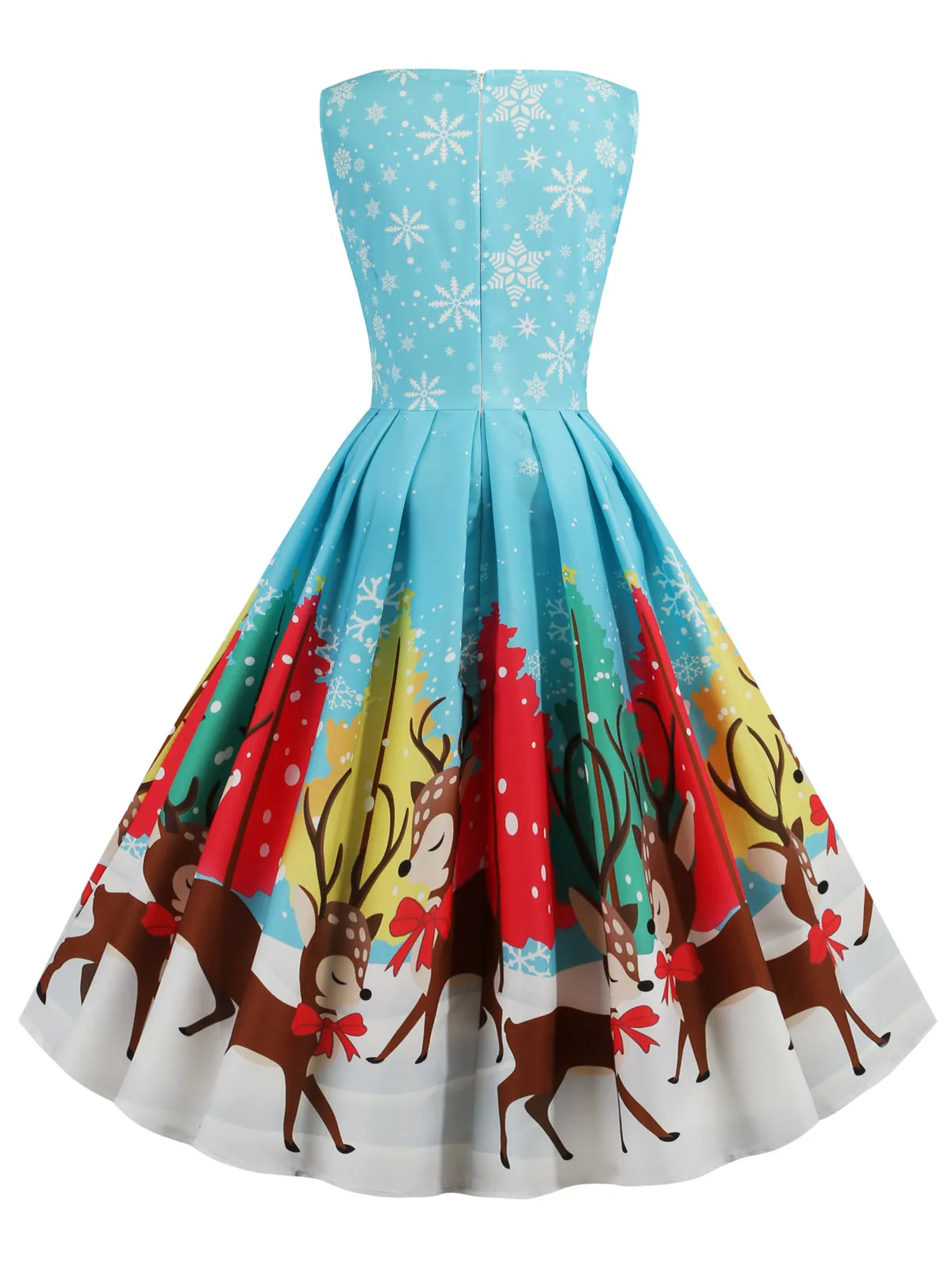 Blue 1950s Christmas Deer Swing Dress