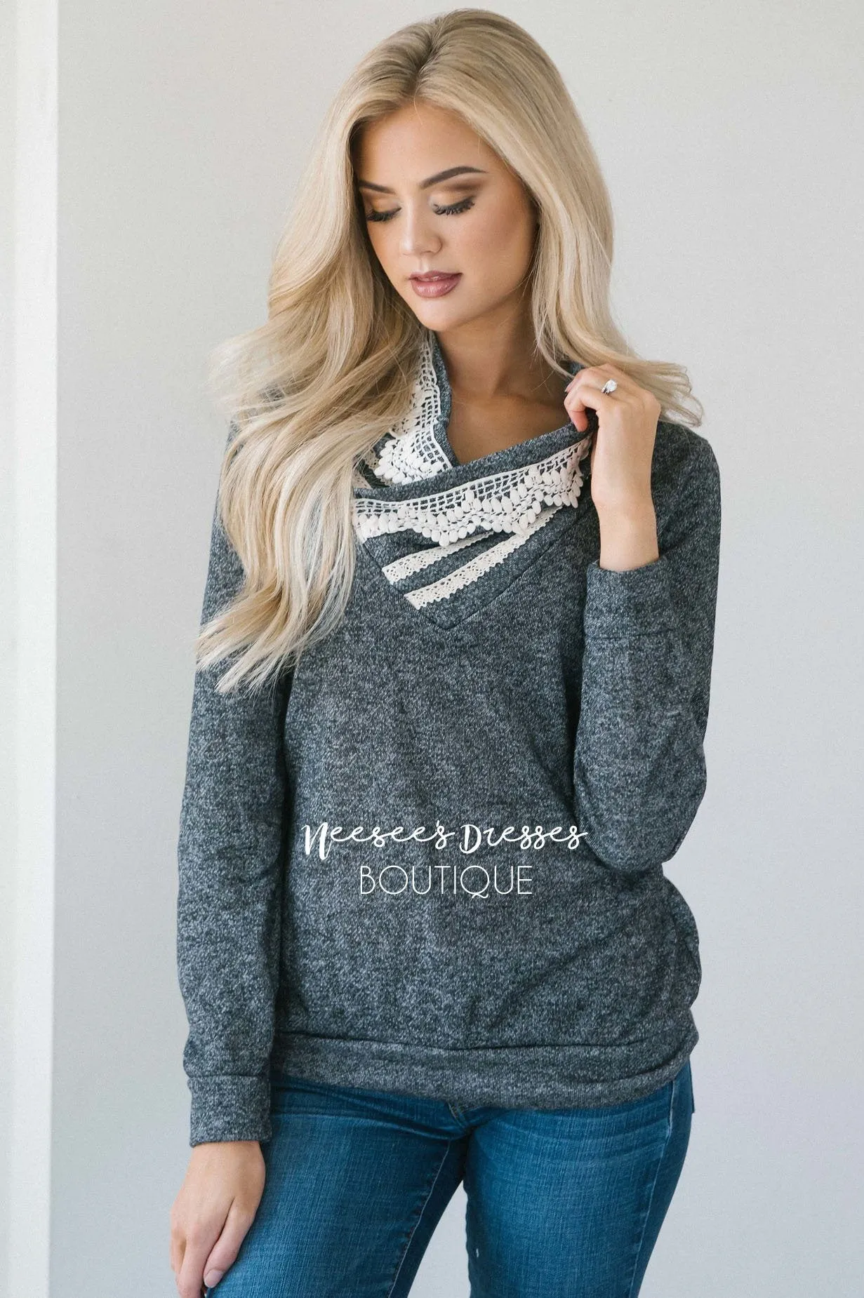 Charcoal & Cream Cozy Cowl Neck Sweater