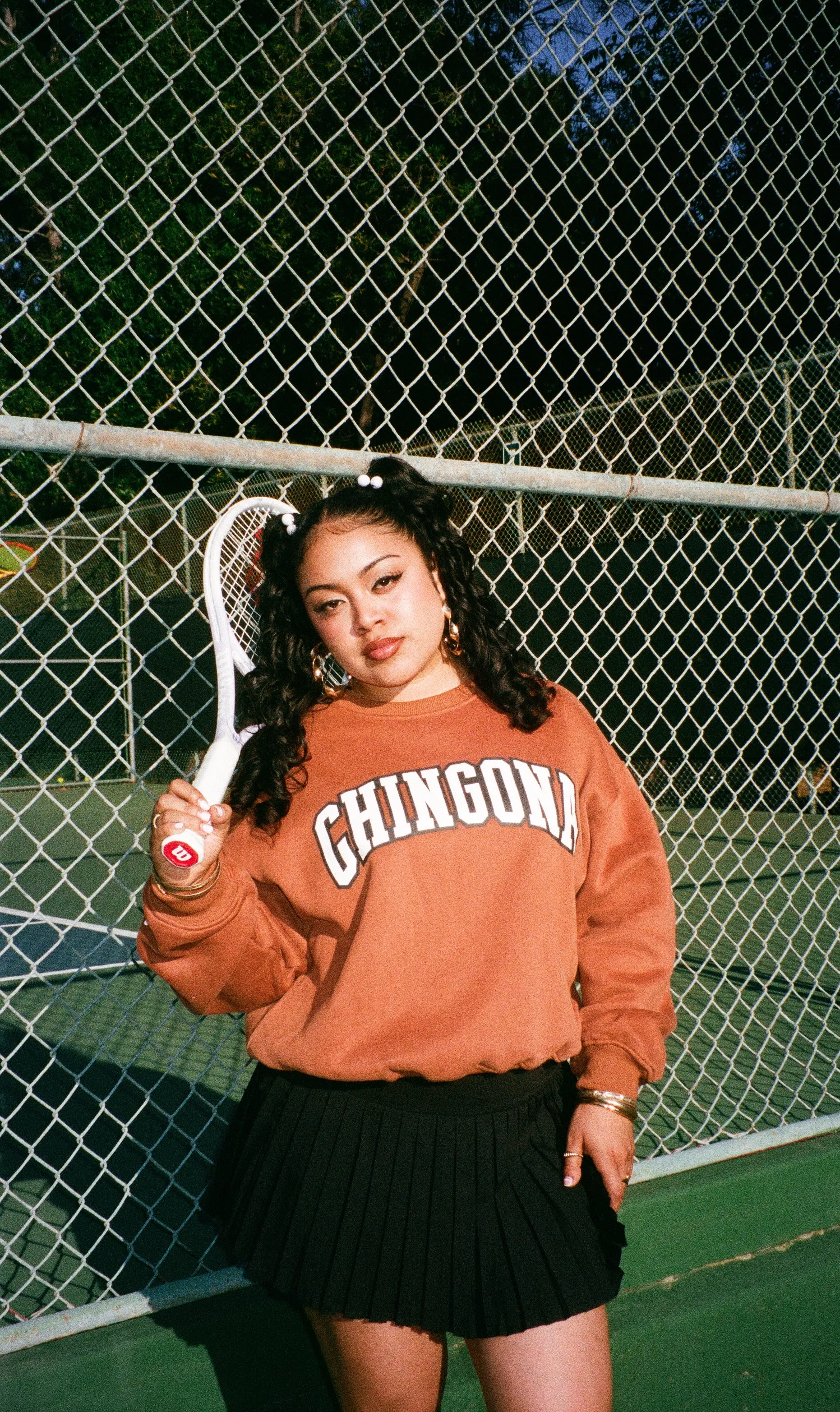 Chingona Varsity Sweater - Burnt Brown/White