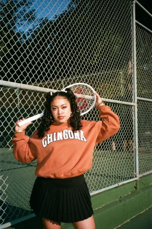 Chingona Varsity Sweater - Burnt Brown/White