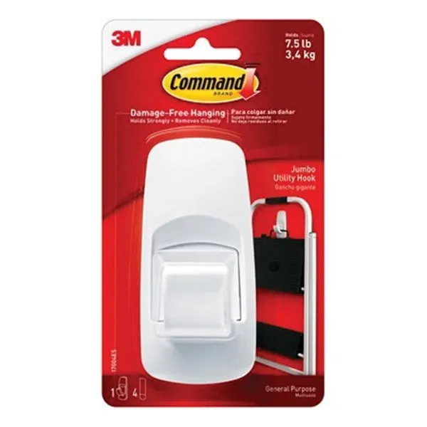 Command 17004 Utility Hook, 11/16 in Opening, 7.5 lb, 1-Hook, Plastic, White