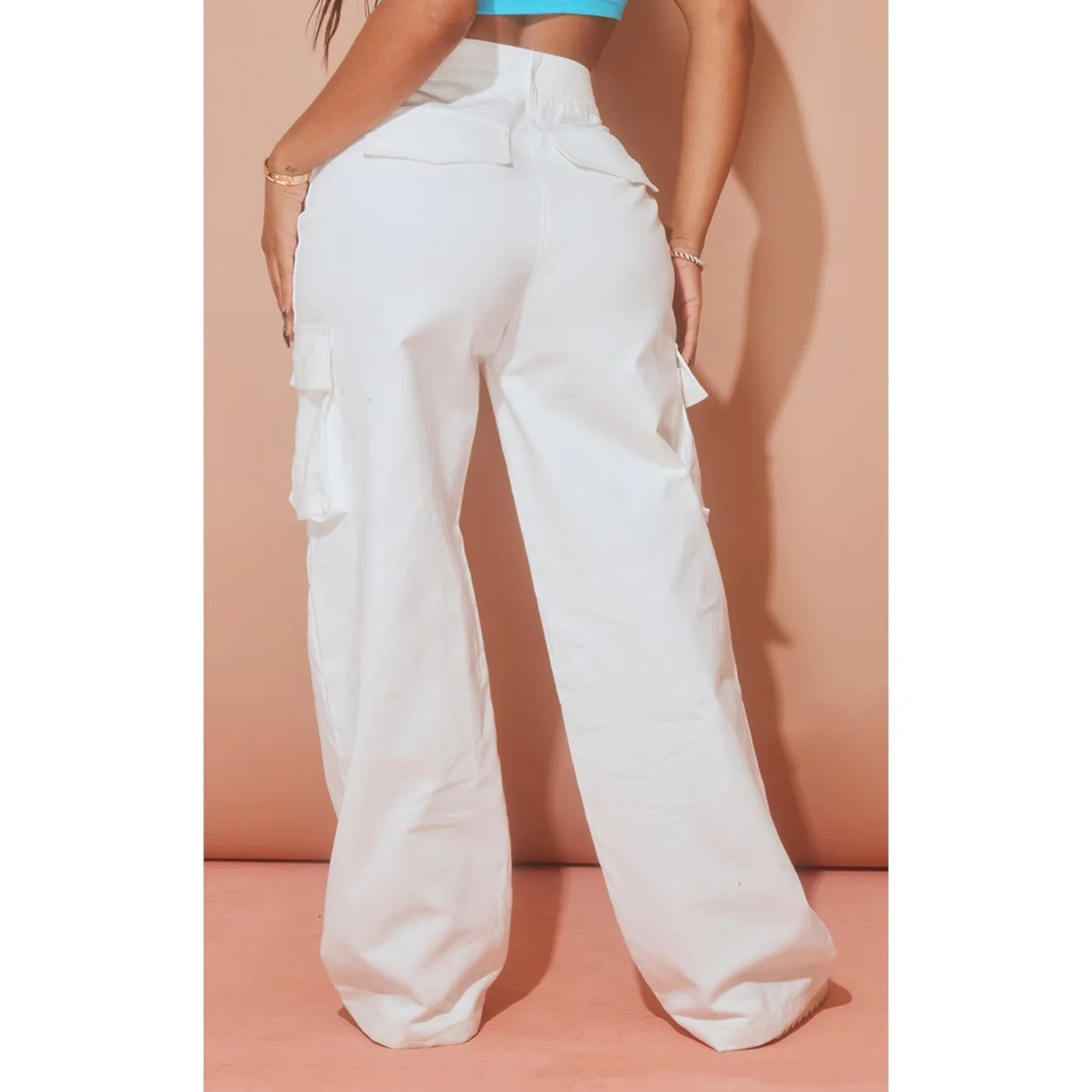 Cream Wide Leg Cargo Trousers