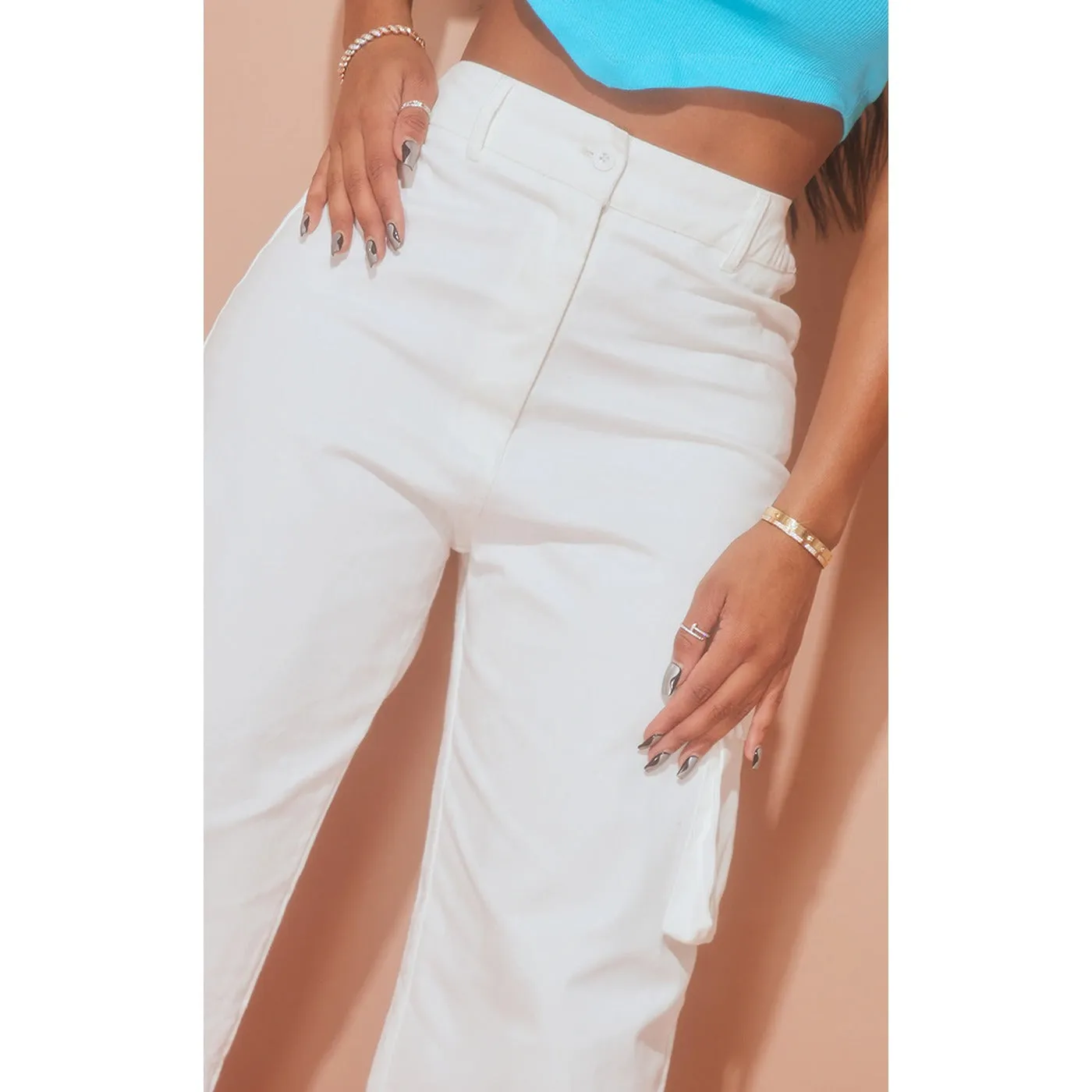 Cream Wide Leg Cargo Trousers