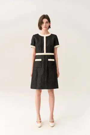 Creased-effect Lurex Black/White Dress