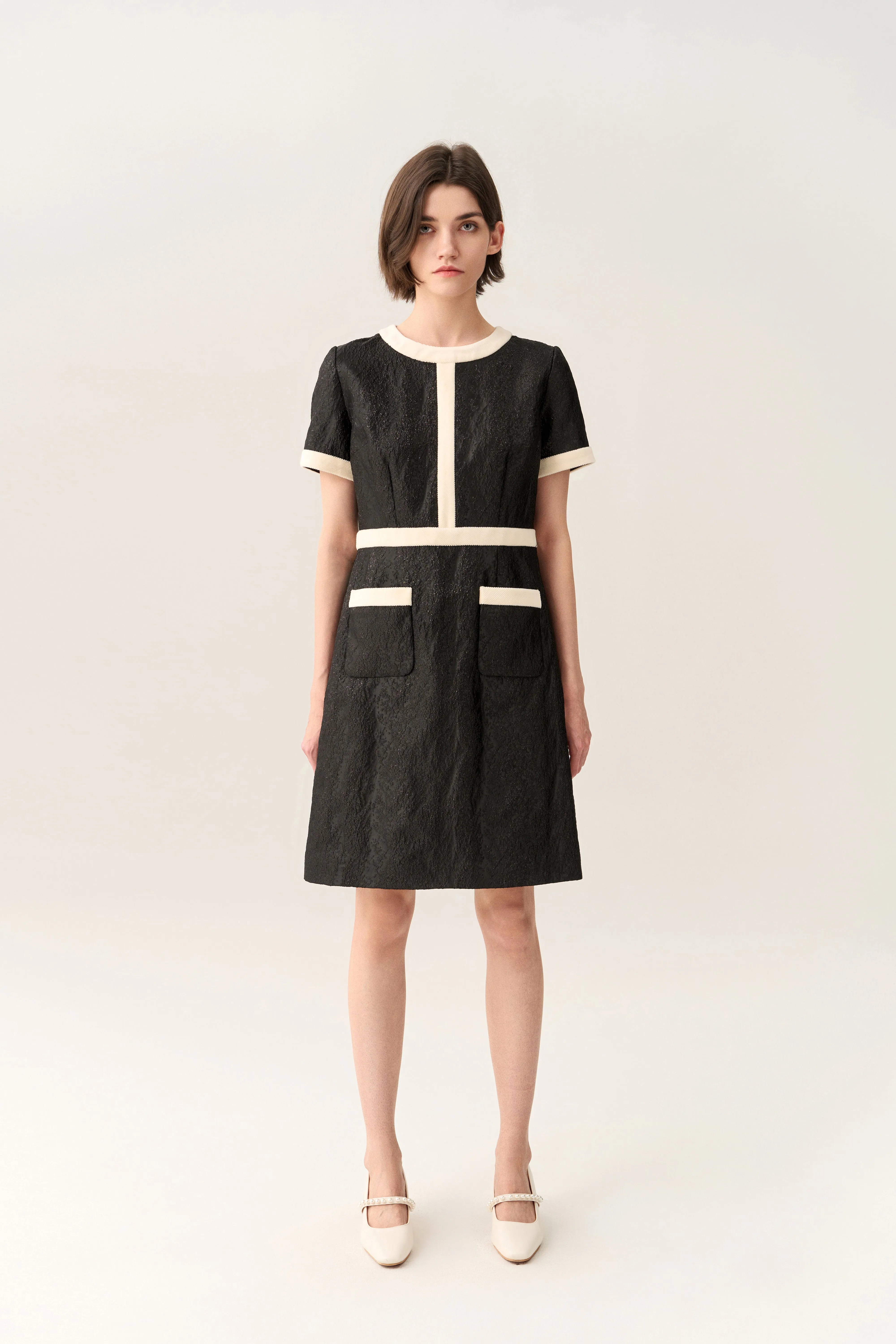 Creased-effect Lurex Black/White Dress