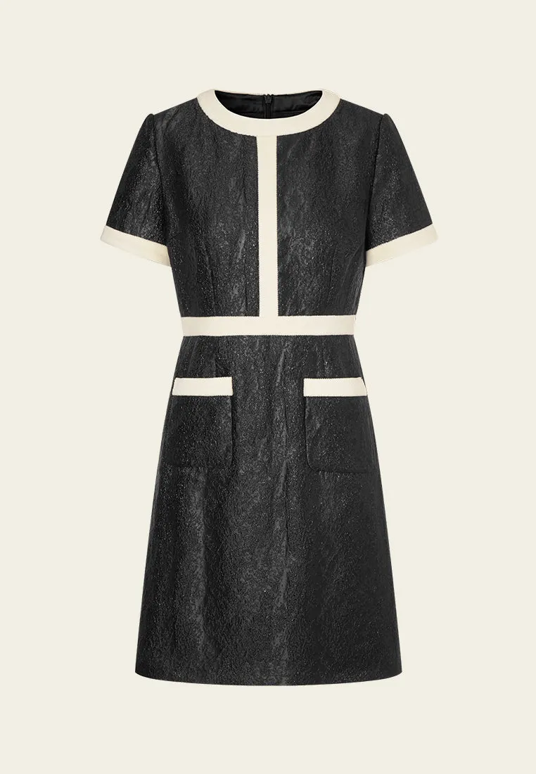 Creased-effect Lurex Black/White Dress