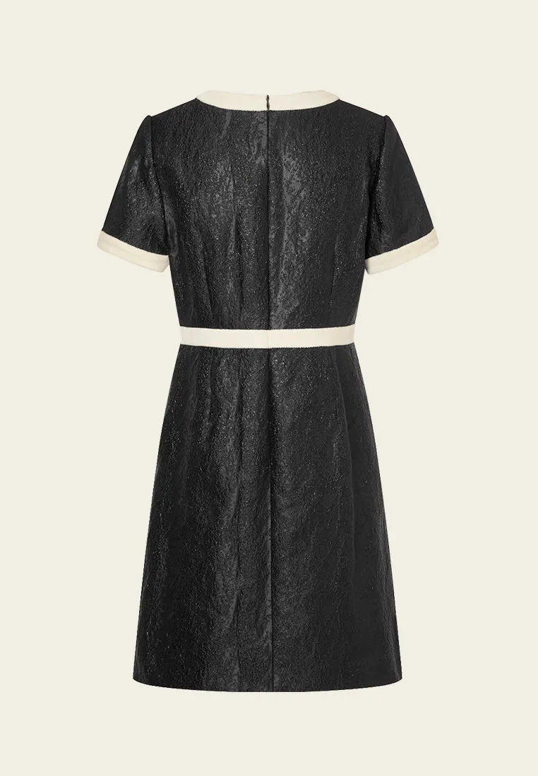 Creased-effect Lurex Black/White Dress