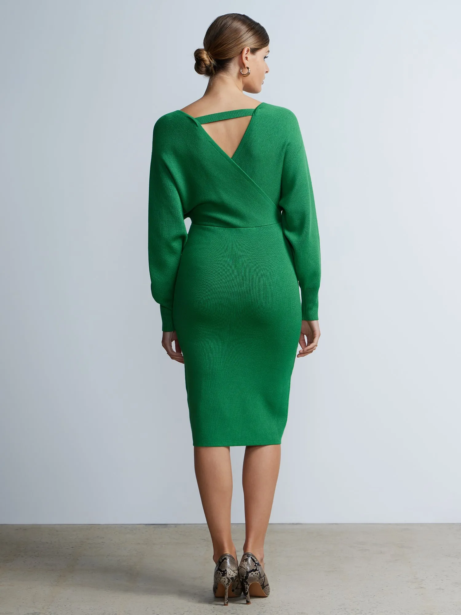 Dolman Sleeve Wrap Neck Sweater Dress