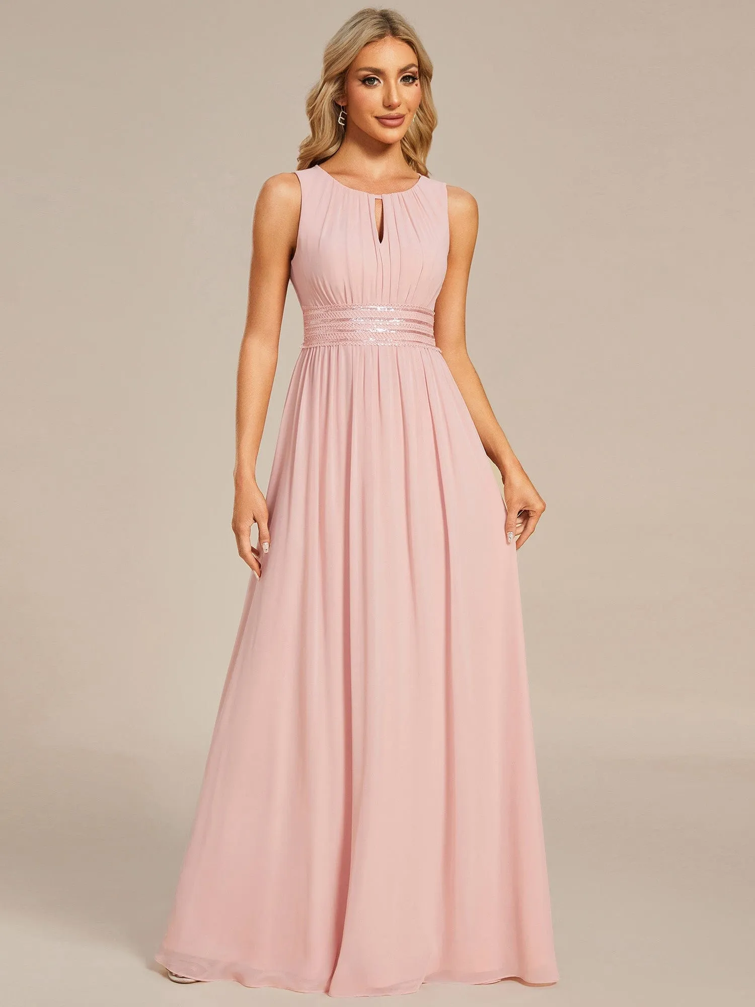 Doris | Simple Sleeveless A-line Chiffon Bridesmaid Dress with Hollow Out Detail