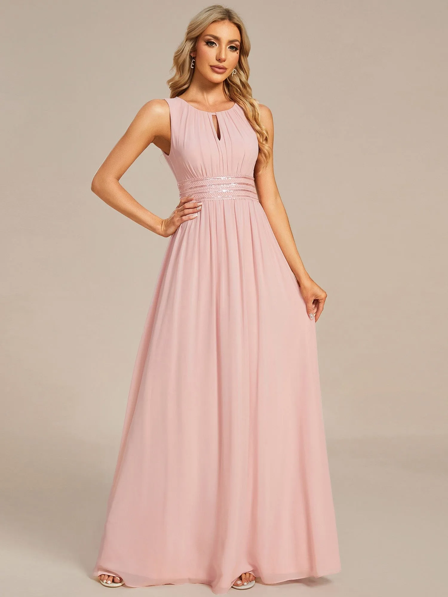 Doris | Simple Sleeveless A-line Chiffon Bridesmaid Dress with Hollow Out Detail