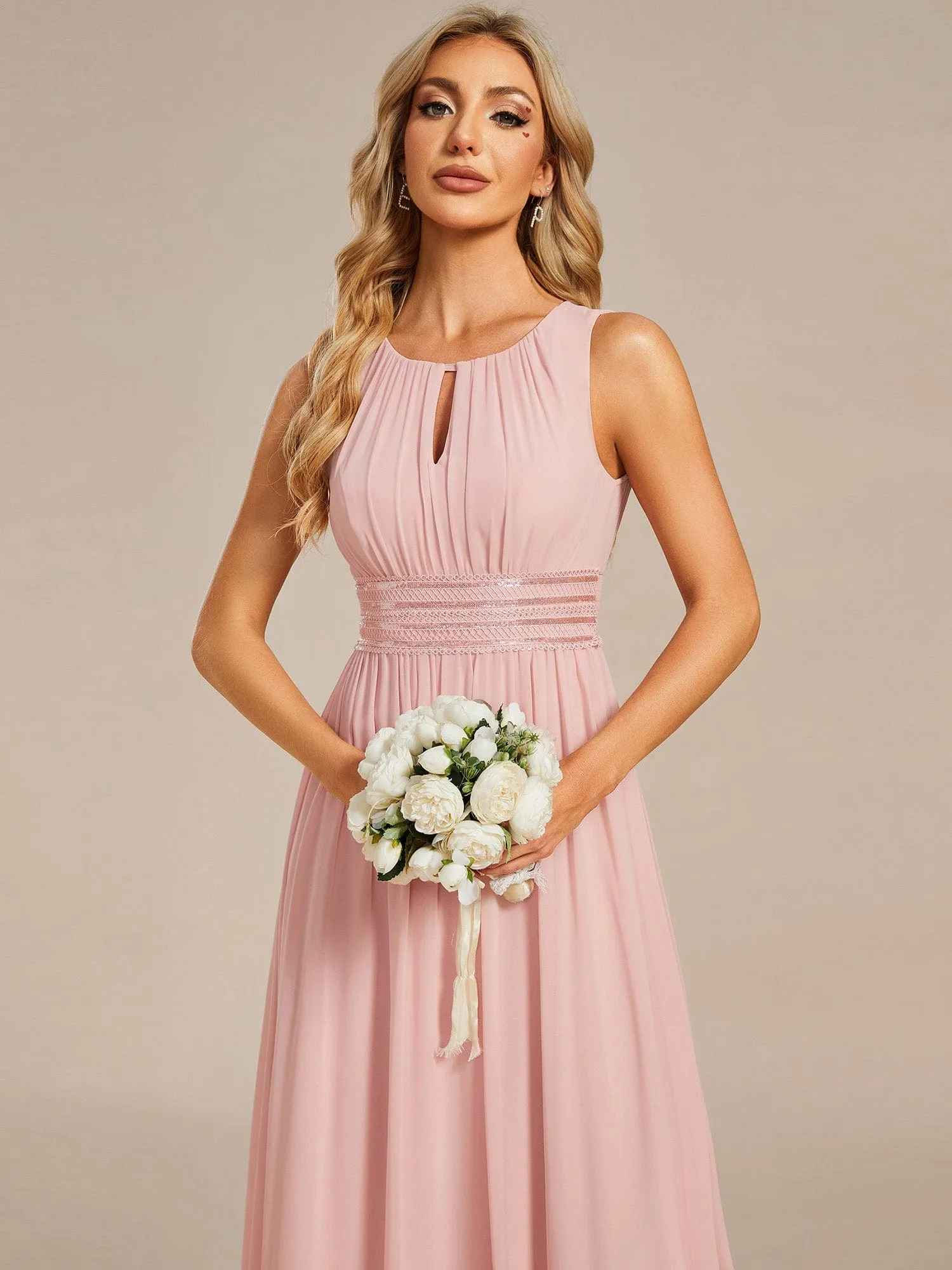 Doris | Simple Sleeveless A-line Chiffon Bridesmaid Dress with Hollow Out Detail