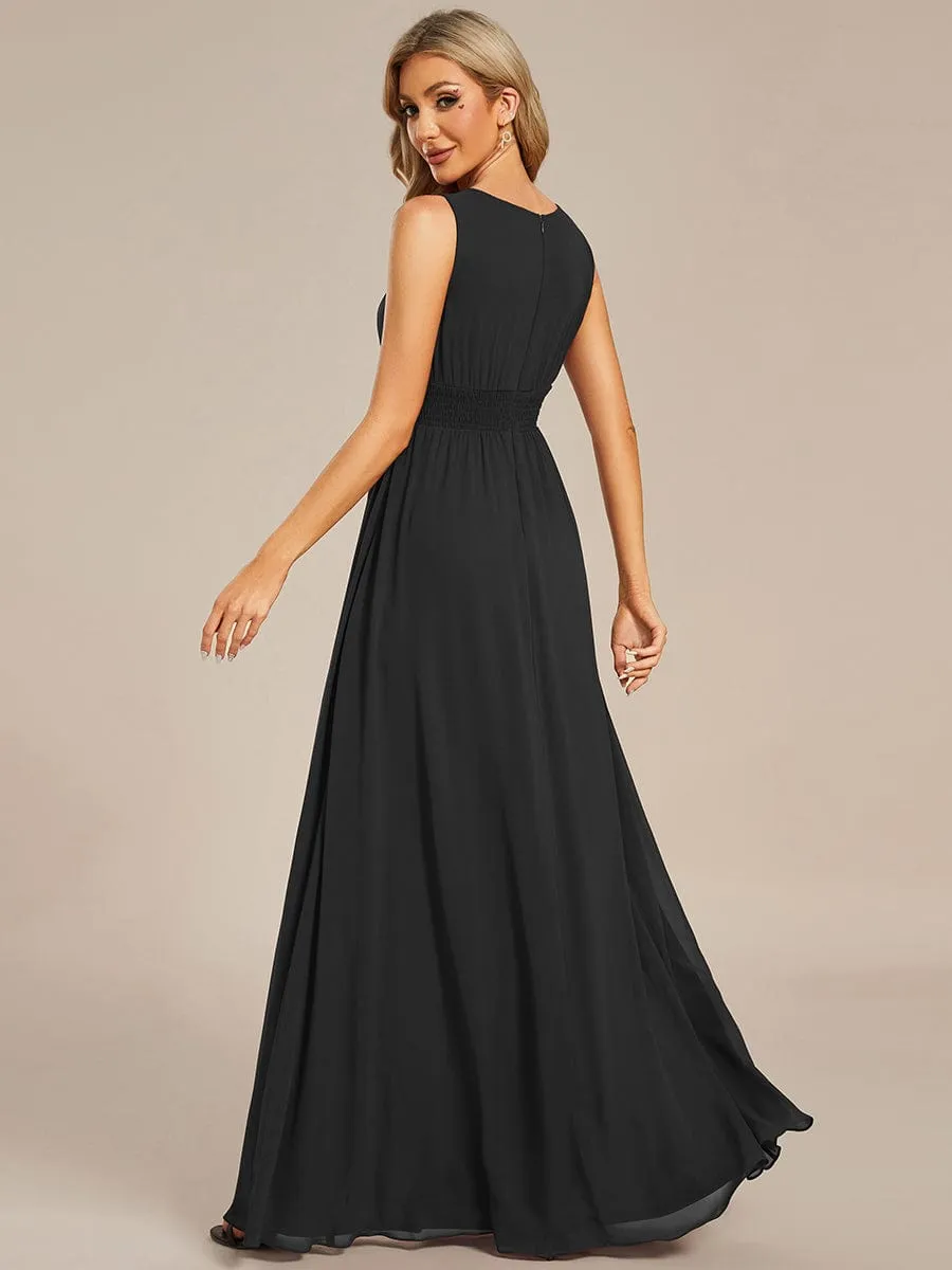 Doris | Simple Sleeveless A-line Chiffon Bridesmaid Dress with Hollow Out Detail