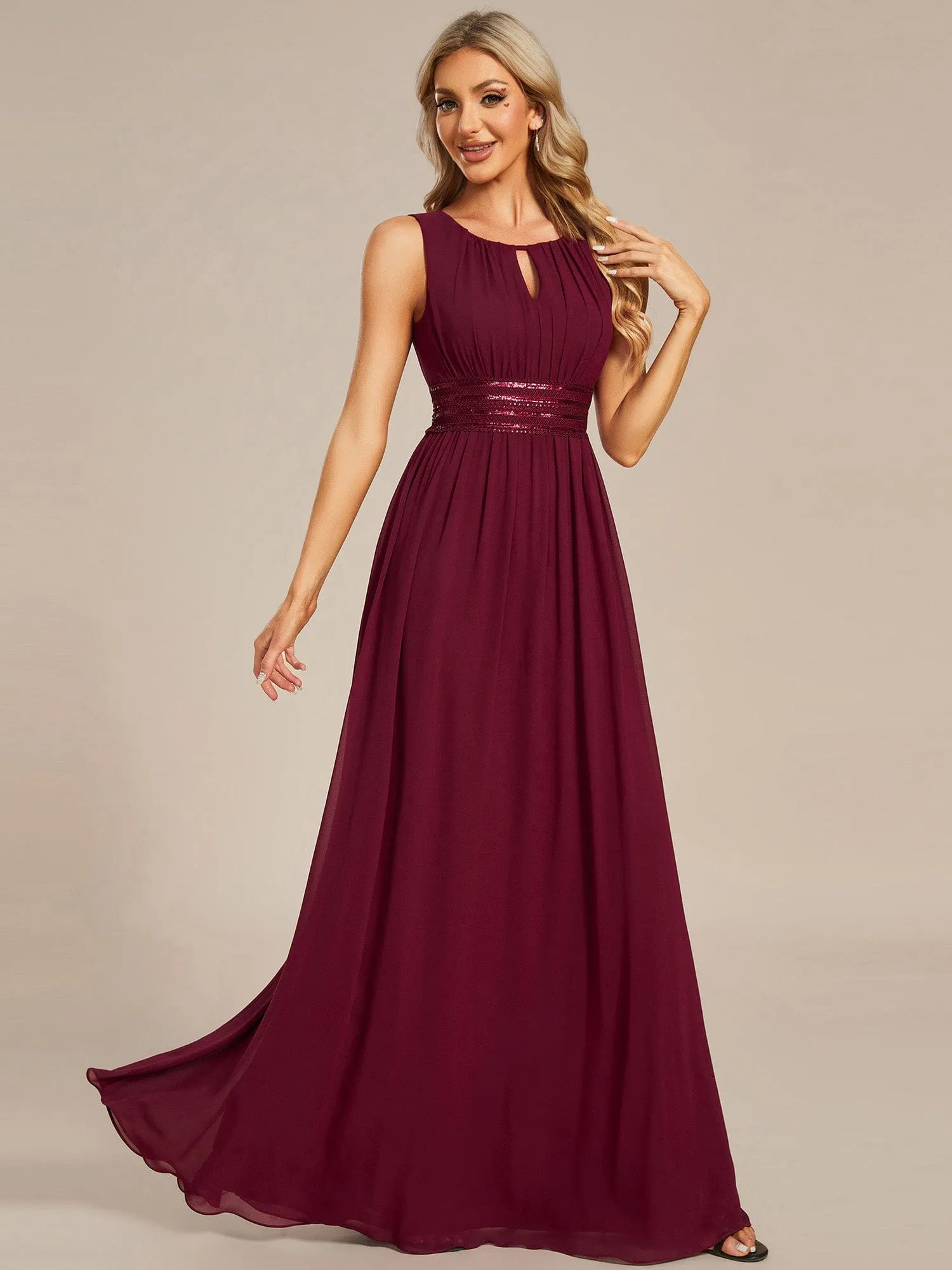 Doris | Simple Sleeveless A-line Chiffon Bridesmaid Dress with Hollow Out Detail