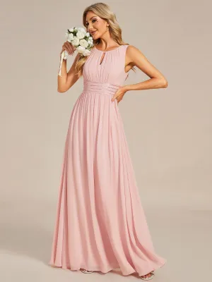 Doris | Simple Sleeveless A-line Chiffon Bridesmaid Dress with Hollow Out Detail