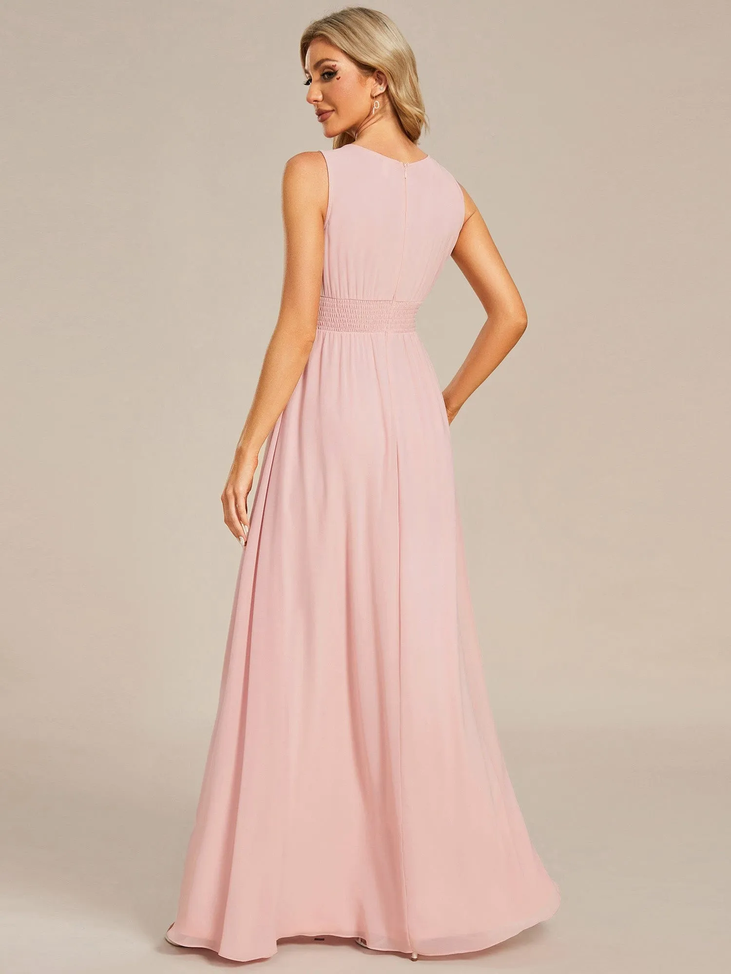 Doris | Simple Sleeveless A-line Chiffon Bridesmaid Dress with Hollow Out Detail