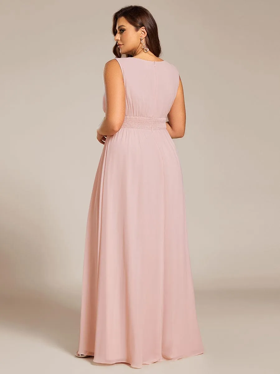 Doris | Simple Sleeveless A-line Chiffon Bridesmaid Dress with Hollow Out Detail