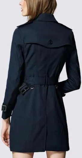 Double-Breasted Trench Coat in Dark Blue