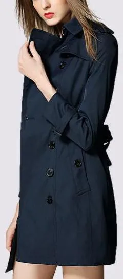 Double-Breasted Trench Coat in Dark Blue