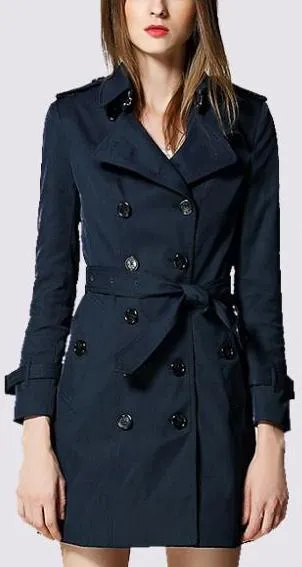 Double-Breasted Trench Coat in Dark Blue