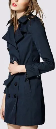 Double-Breasted Trench Coat in Dark Blue