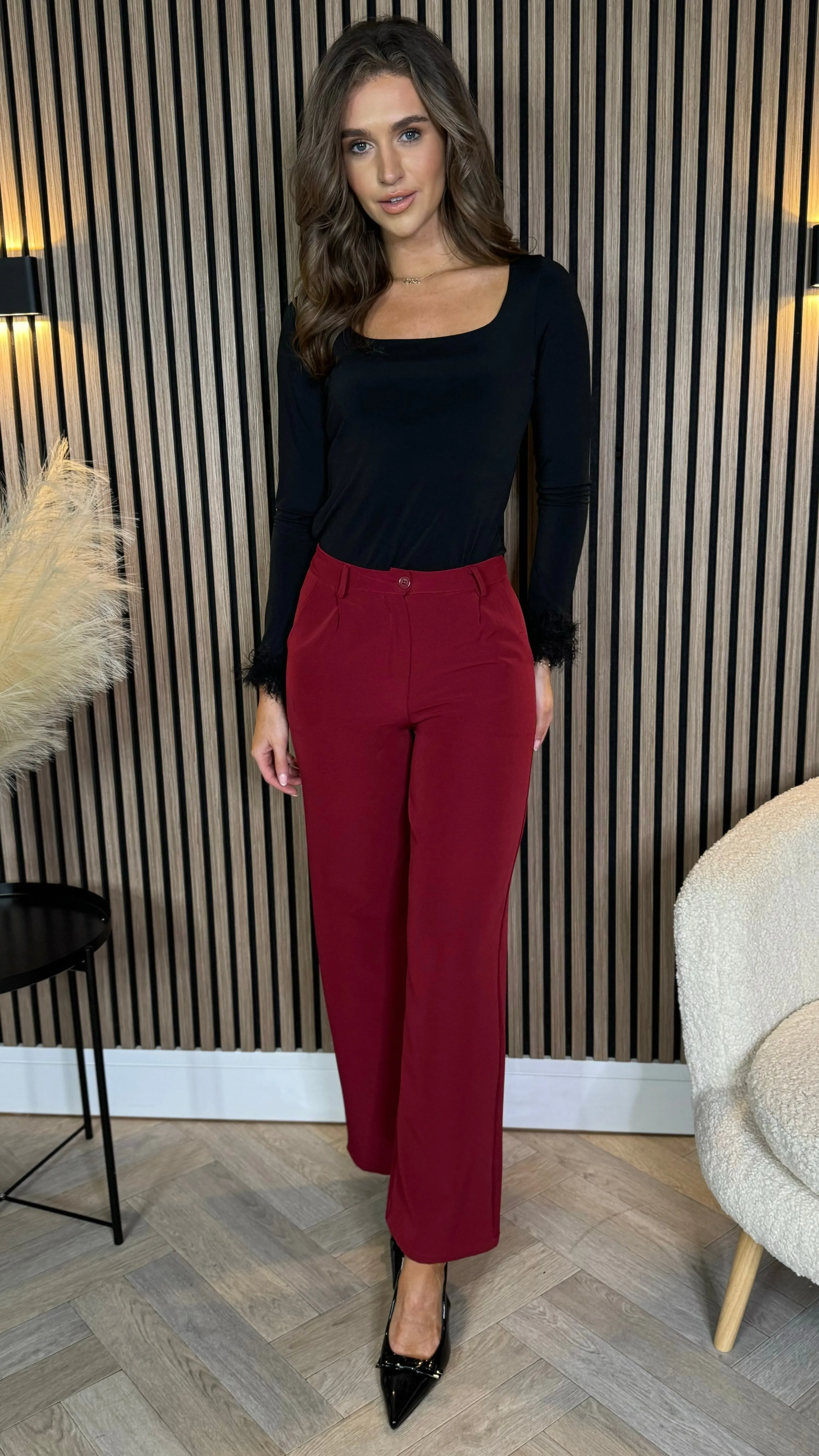 Effie Burgundy Wide Leg Trousers