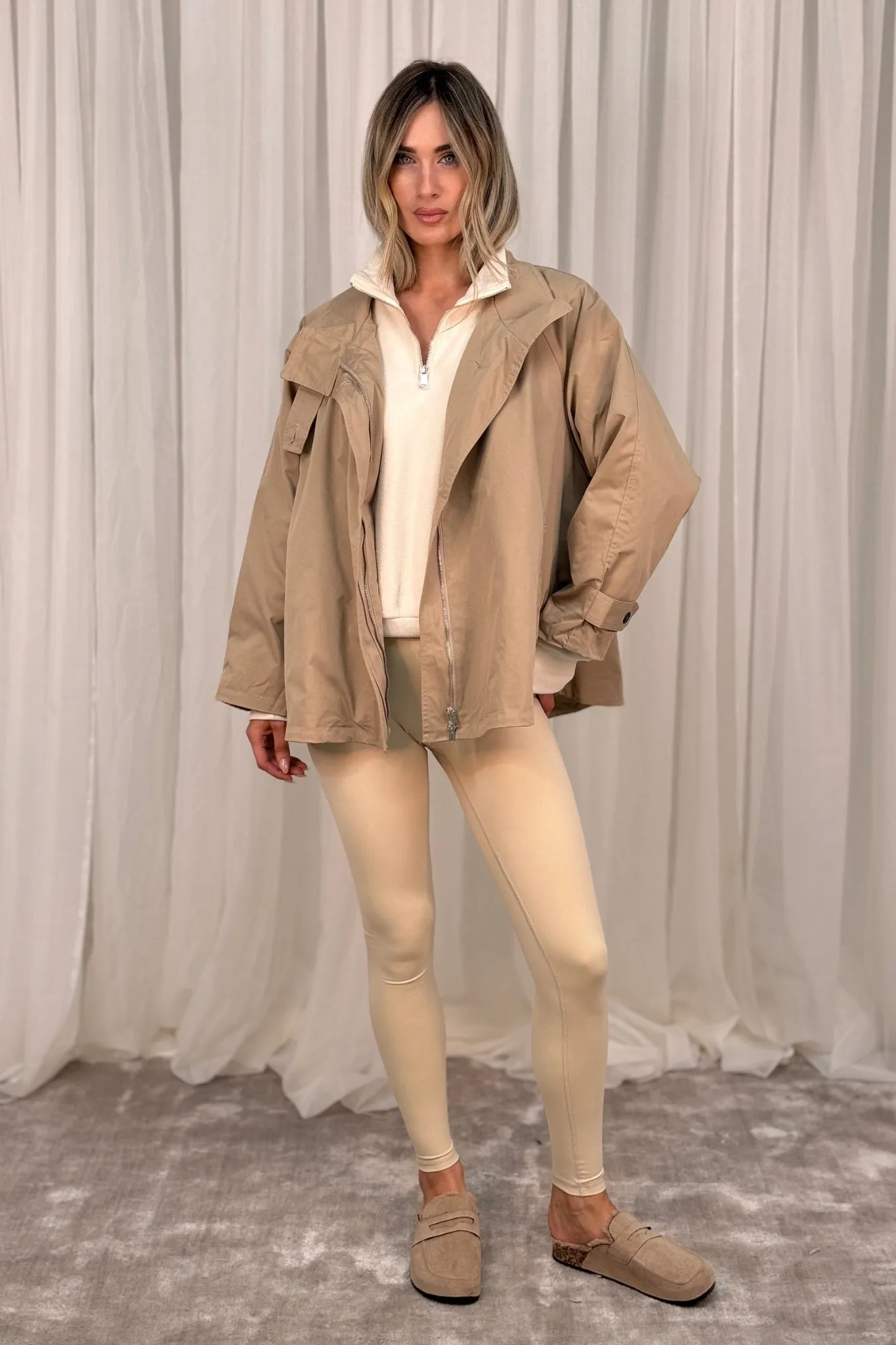 Elsa Cropped Trench Coat In Neutral