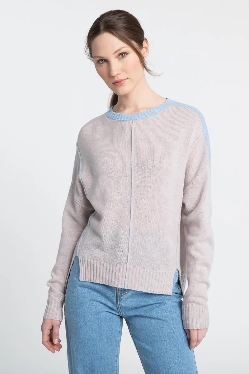 Exposed Seam Hi-Low Crew Sweater