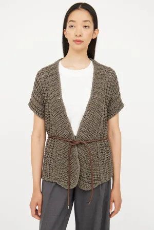 Grey Knit Short Sleeve Wrap Cardigan