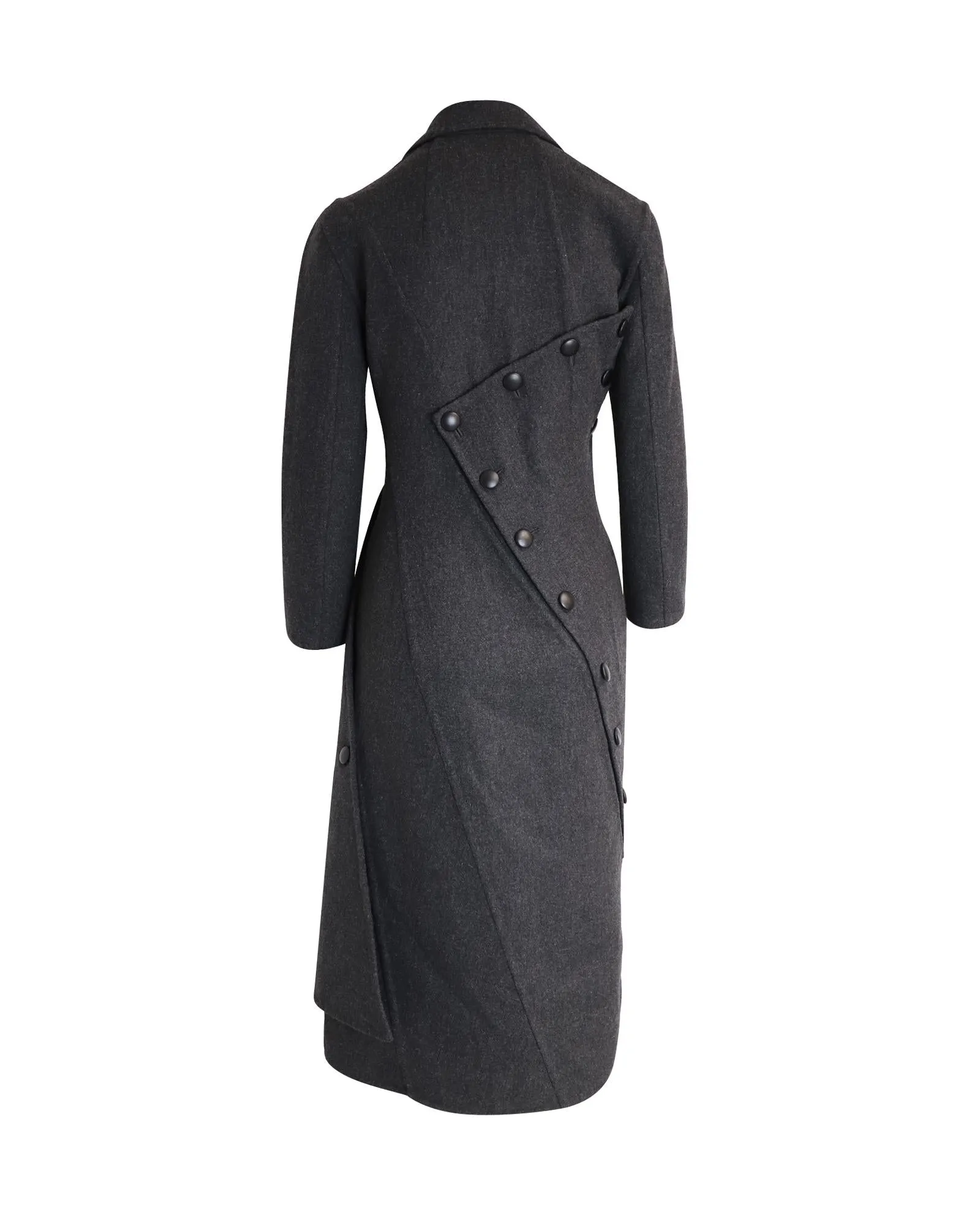 Grey Wool Asymmetric Button-Detailed Coat