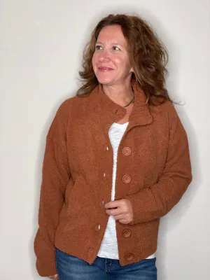 Hello Nite Plush Button Jacket in Terra Cotta