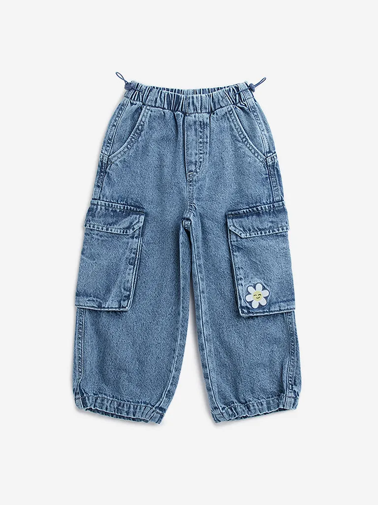 HOP Kids Blue Relaxed - Fit Mid - Rise Cargo Jeans