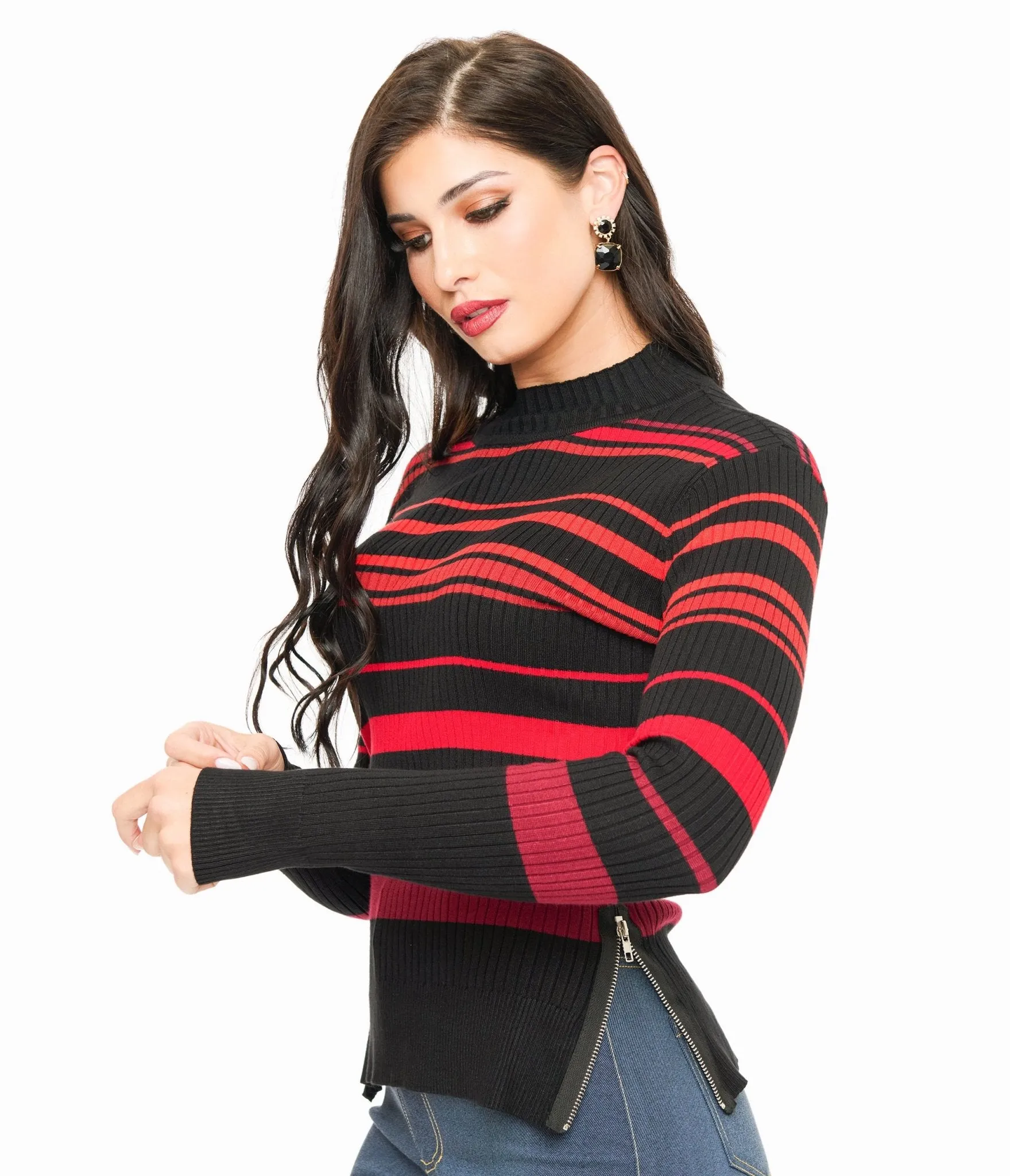 Jawbreaker Red & Black Stripe High Neck Sweater