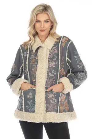 Johnny Was Biya Grey Splendid Suede Floral Embroidered Coat Boho Chic B49722-E