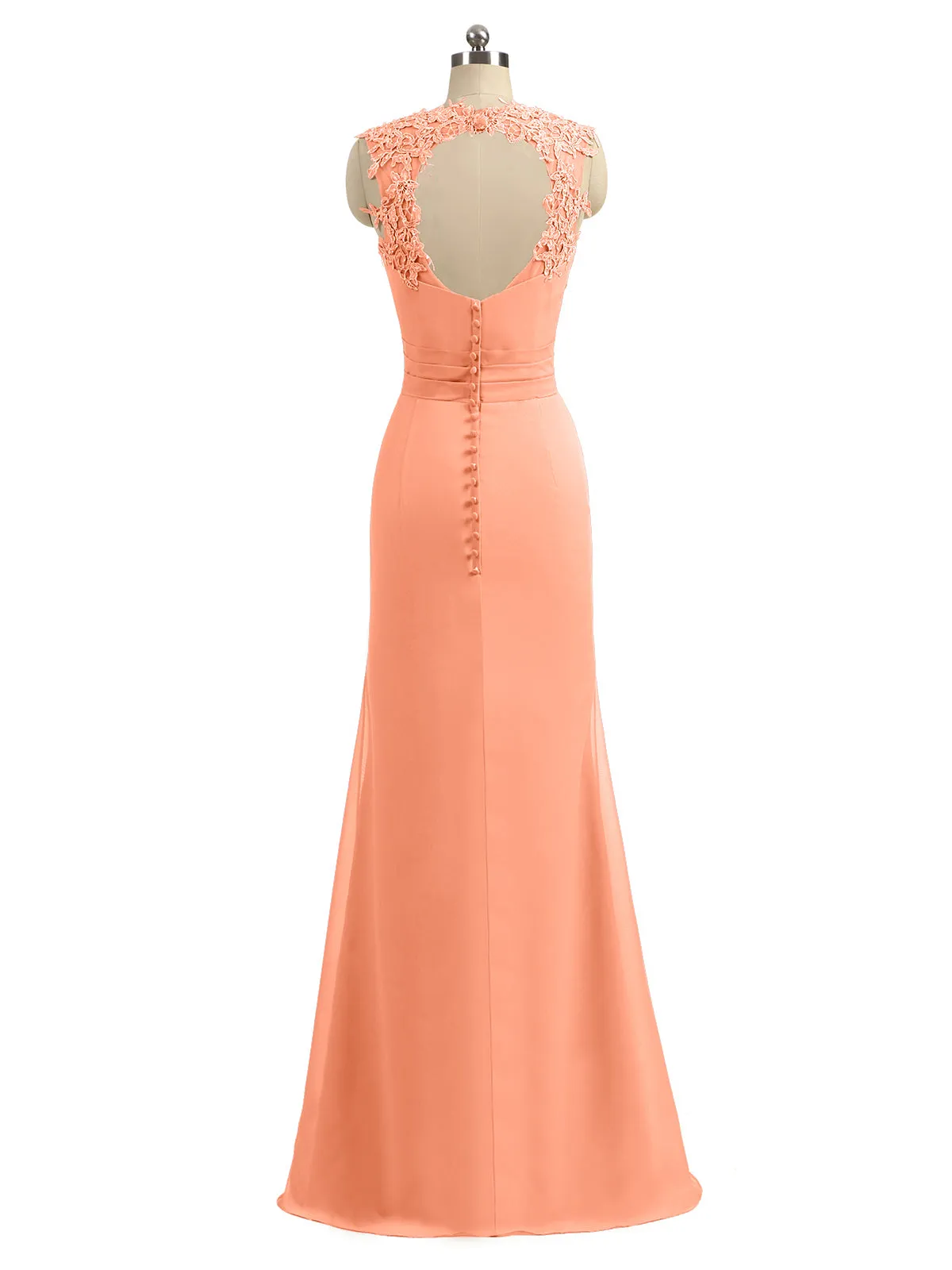 Lace Appliqued Strap Sheath Open Back Dress Papaya