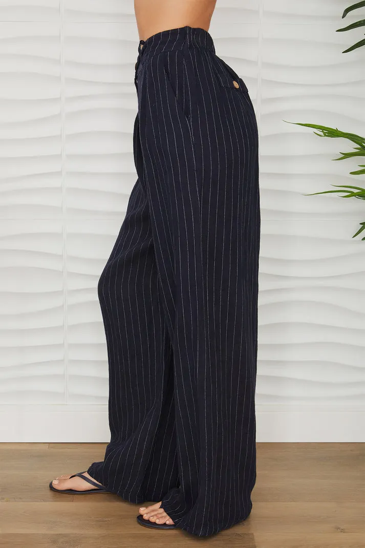 LINEN PINSTRIPE WIDELEG TROUSER