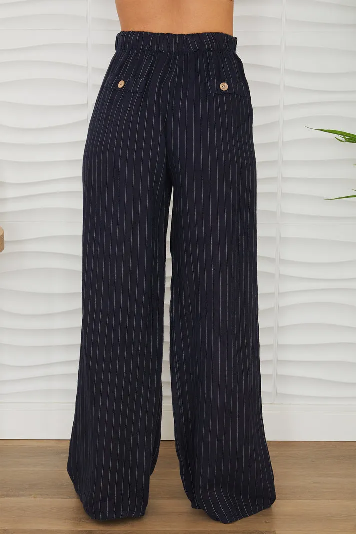 LINEN PINSTRIPE WIDELEG TROUSER