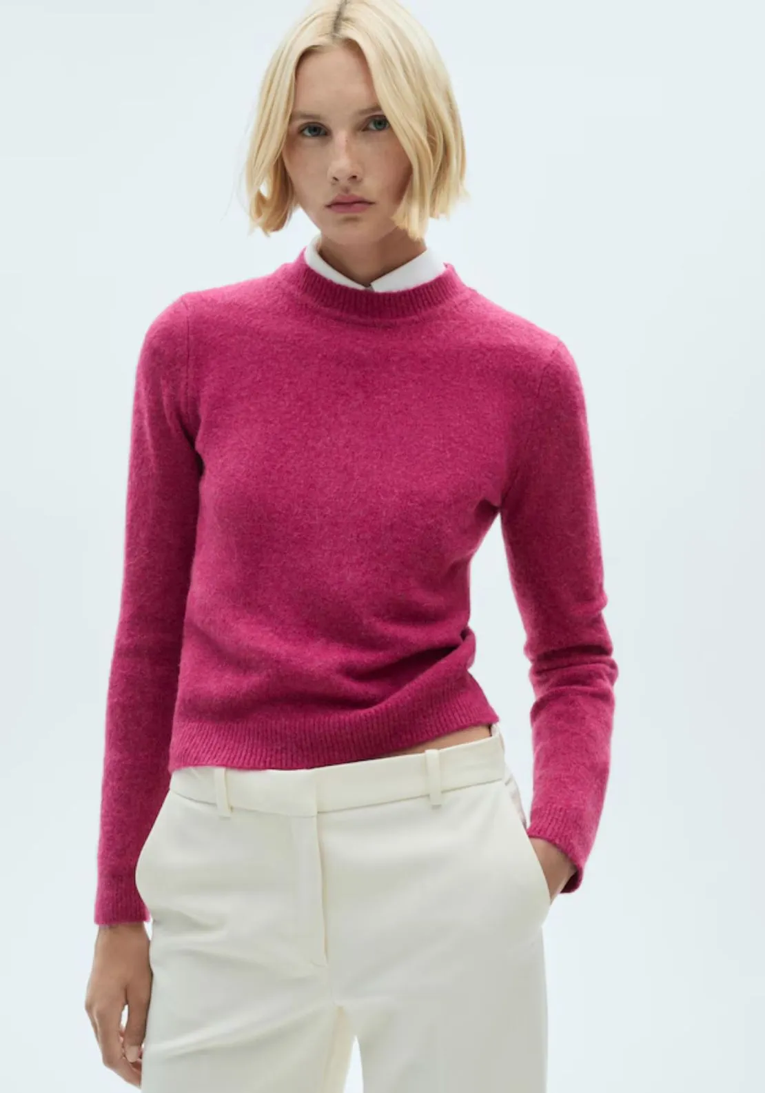 Long-sleeve knitted sweater - Bright Pink