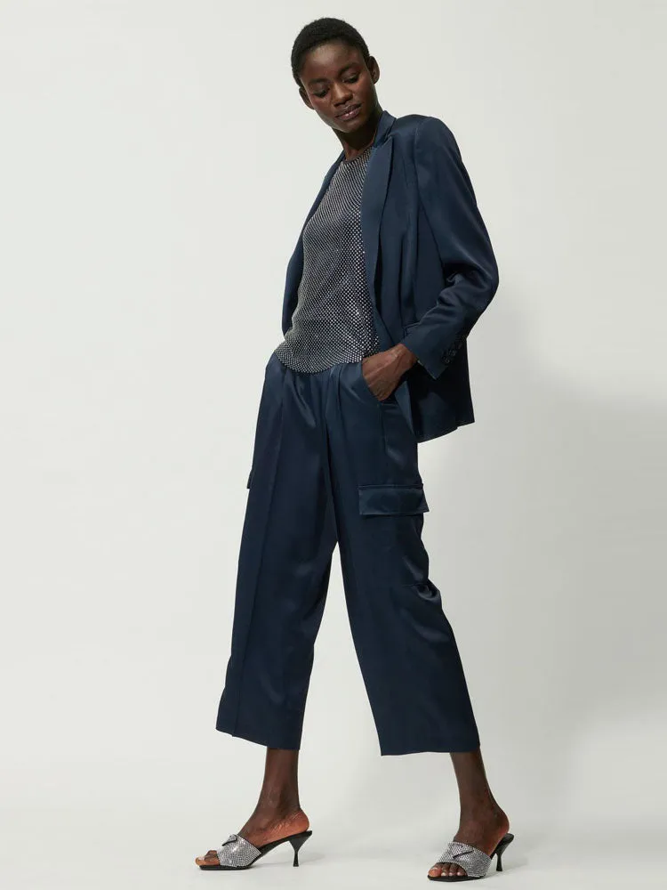 Luisa Cerano Satin Cargo Pants Petrol Blue