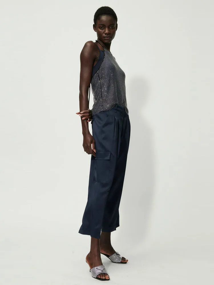 Luisa Cerano Satin Cargo Pants Petrol Blue