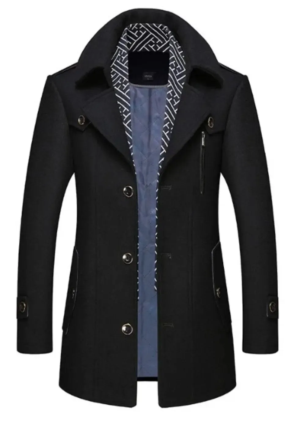 Men's Chic Mid-Length Wool Blend Coat with Layered Collar