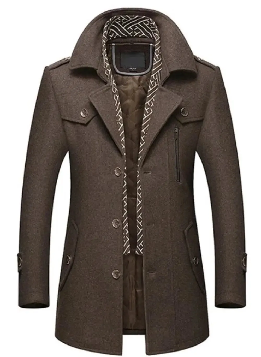 Men's Chic Mid-Length Wool Blend Coat with Layered Collar