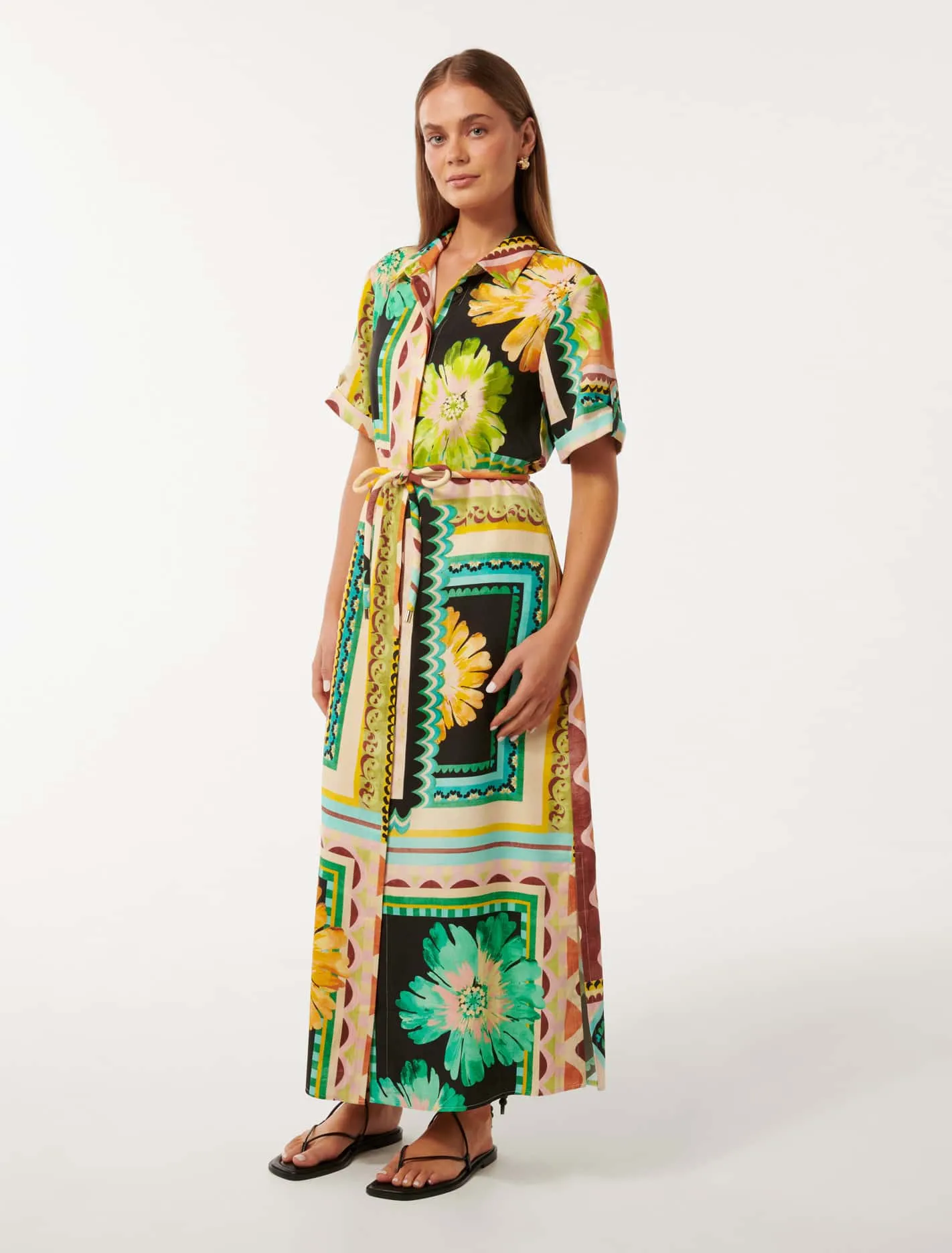 Mila Printed Shirt Midi Dress