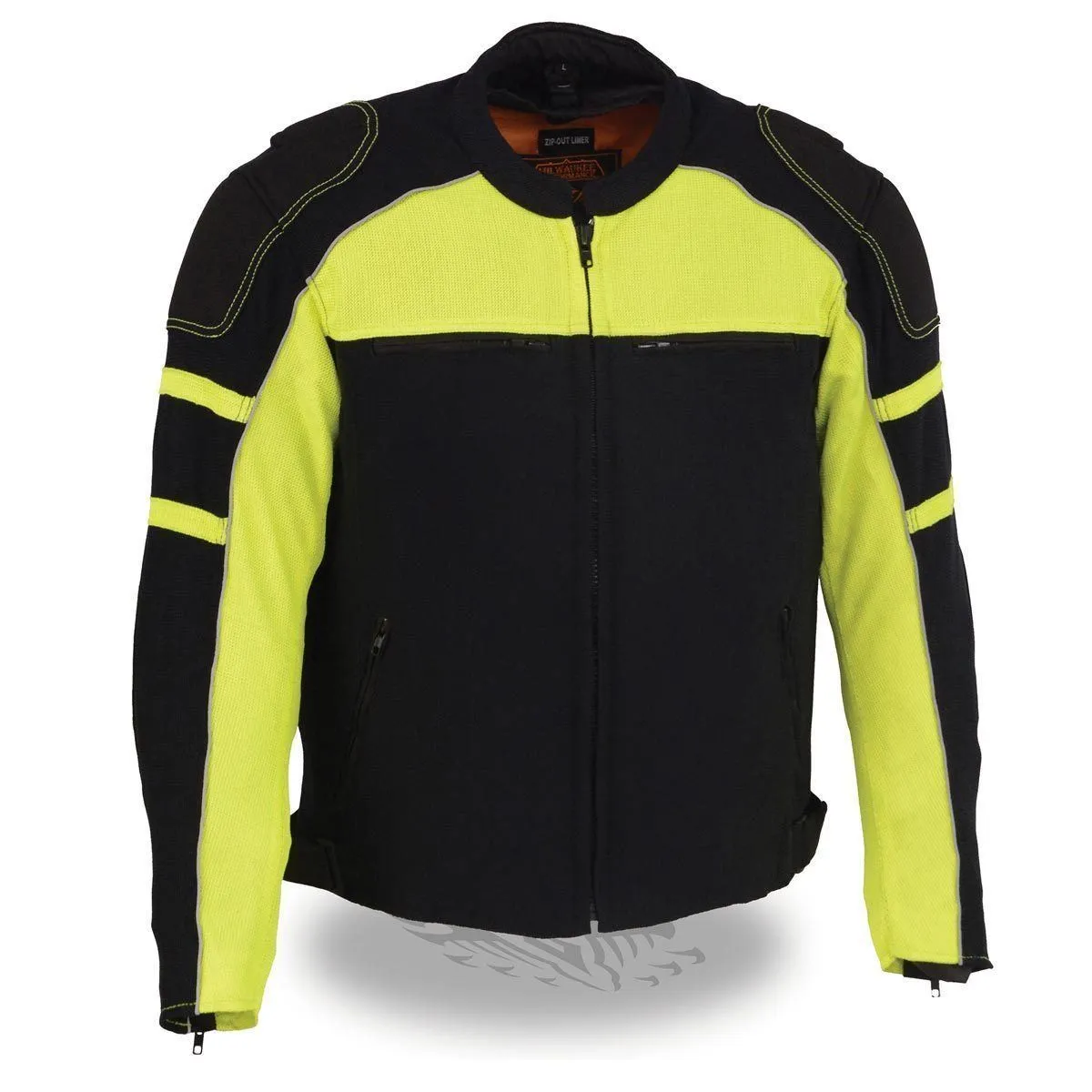 Milwaukee Leather MPM1791 Men's Black and Neon Green Armored Textile Motorcycle Riding Jacket